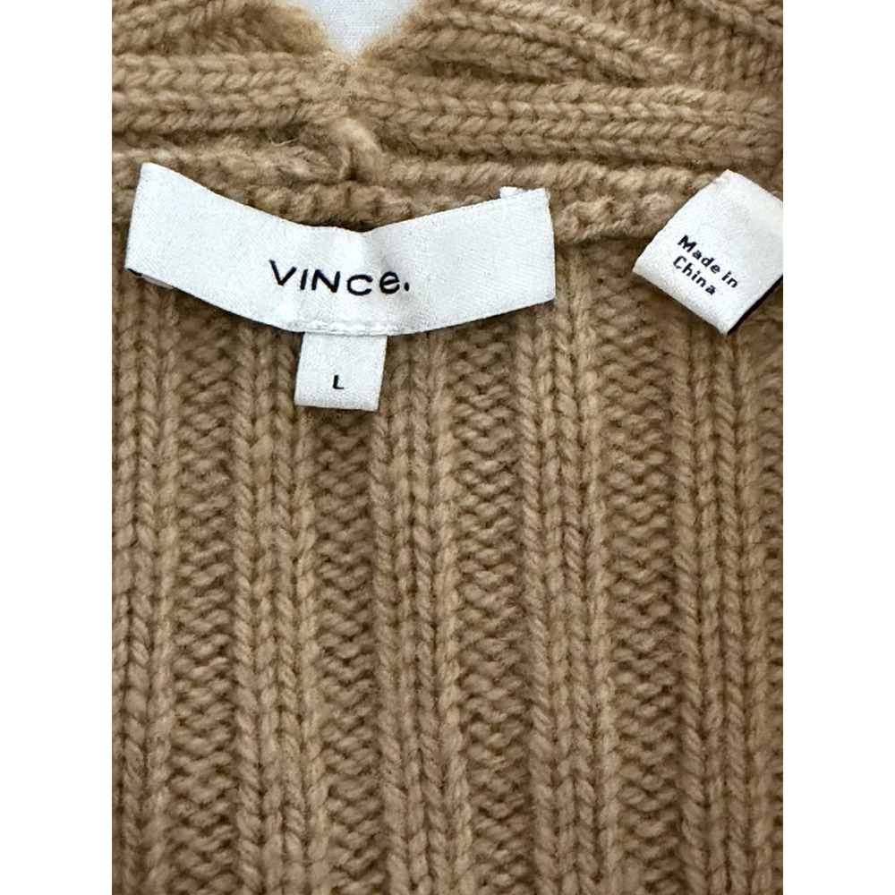 Vince Wool Cashmere Ribbed Cropped Cardigan Camel Tan Size Large Button Front - Picture 2 of 7
